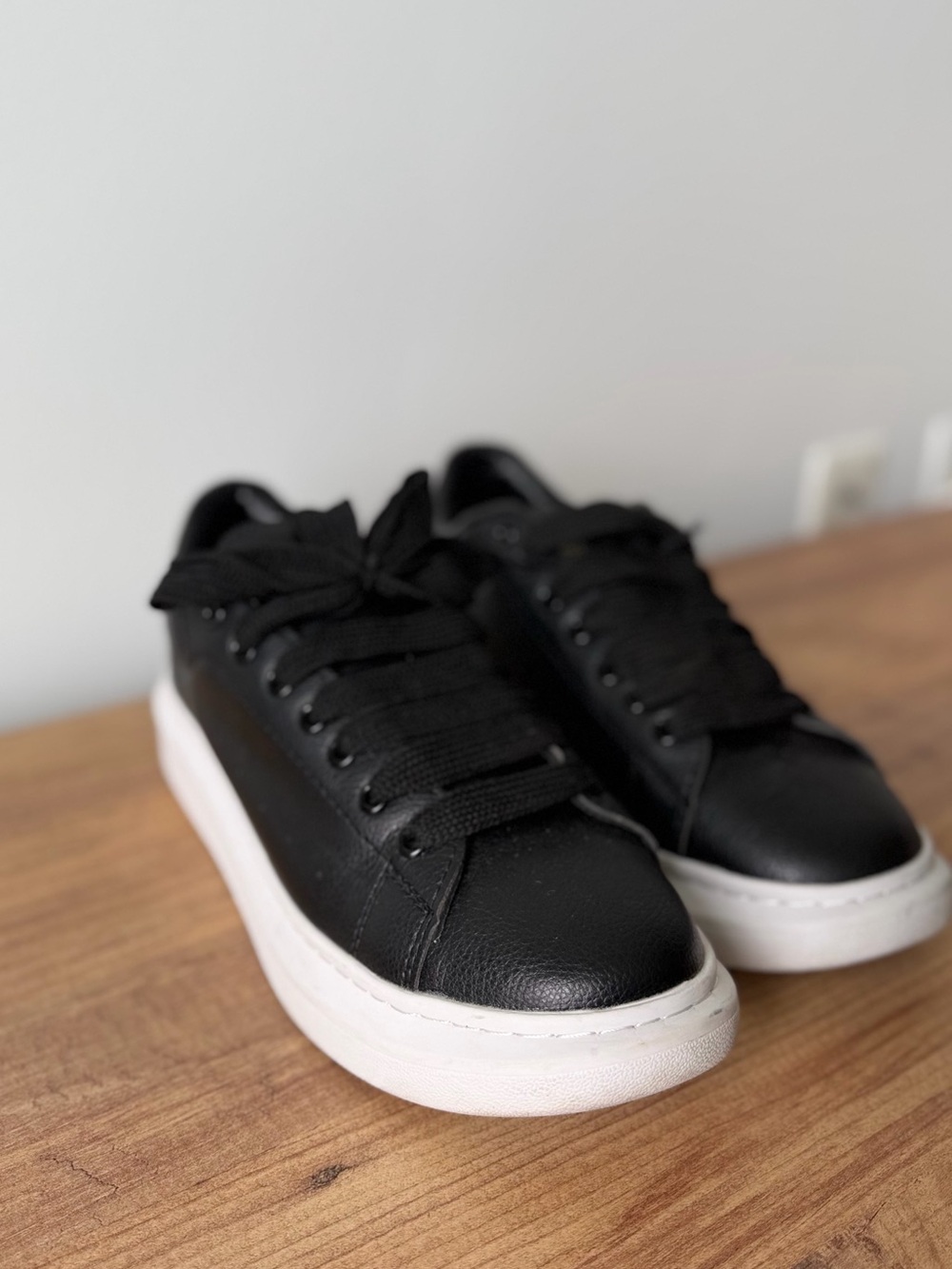 Alexander McQueen Black Leather Sneakers with White Sole